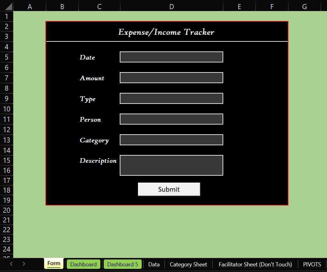 Data Entry Form for Tracker